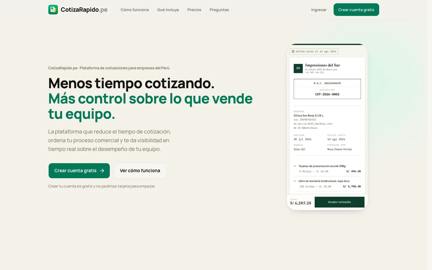 Página de inicio de CotizaRapido.pe