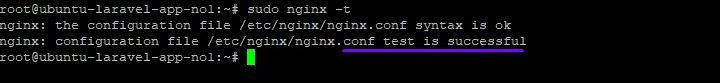 Salida de sudo nginx -t: la sintaxis es correcta y la prueba de configuración es exitosa
