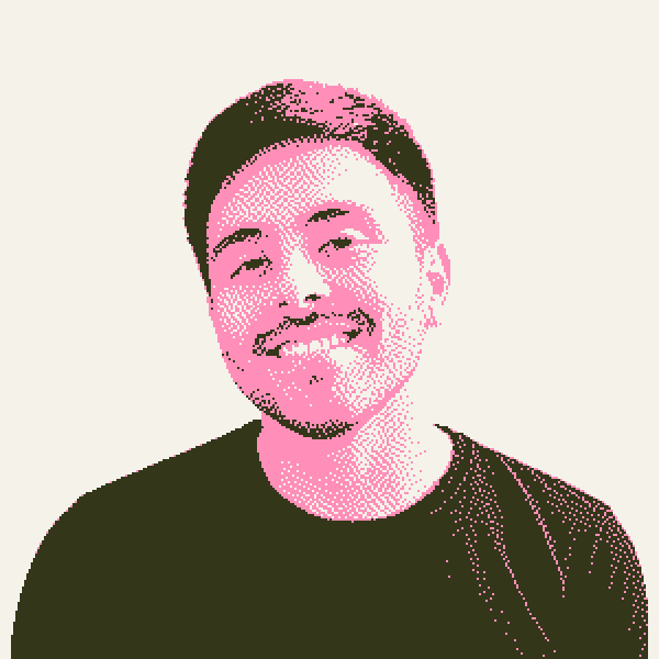 Retrato de Kenny Horna con tramado en cacao y amarillo ají